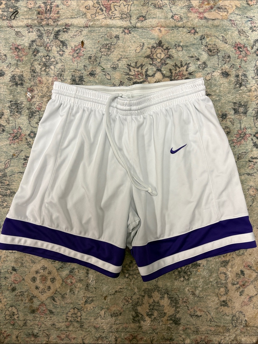 Nike Women’s White Athletic Shorts with Purple Banding
